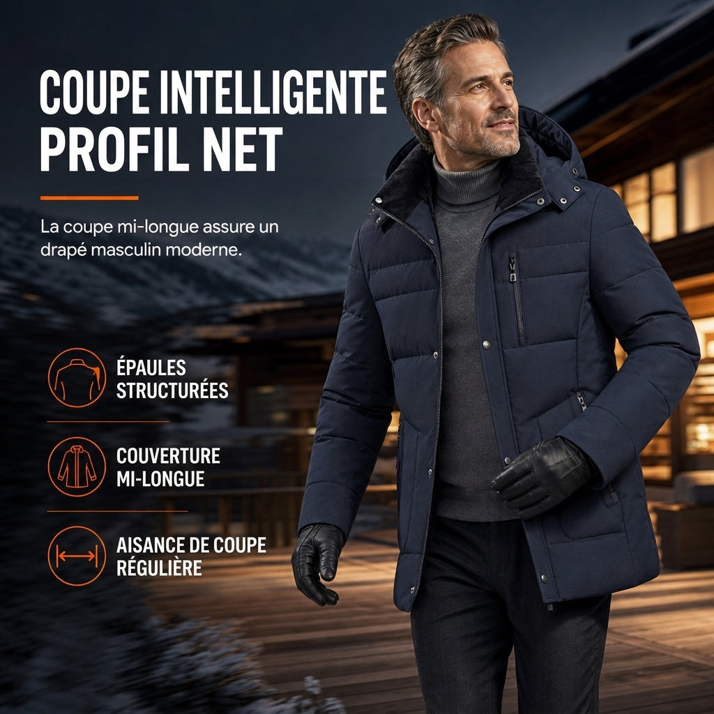 Manteau en coton matelassé mi-long d'hiver, épais et décontracté pour hommes d'âge moyen