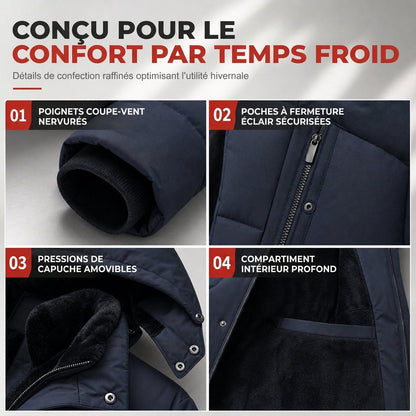 Manteau en coton matelassé mi-long d'hiver, épais et décontracté pour hommes d'âge moyen