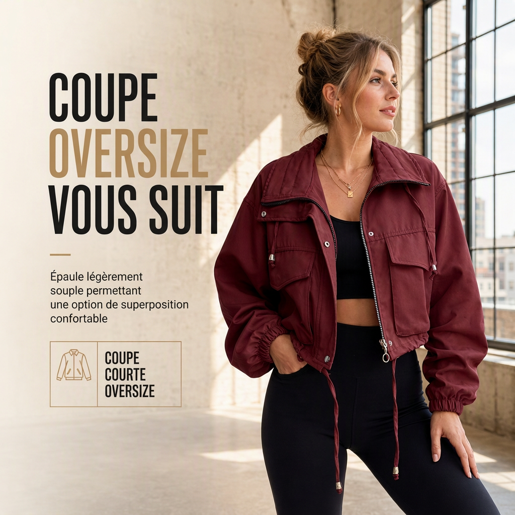 Coupe-vent femme à fermeture éclair courte et couleur unie, manteau d'automne