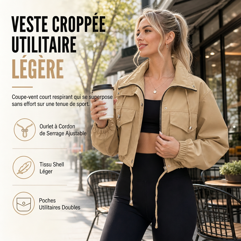 Coupe-vent femme à fermeture éclair courte et couleur unie, manteau d'automne