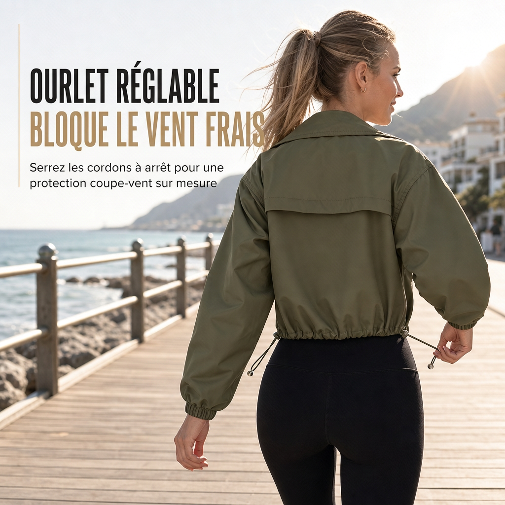Coupe-vent femme à fermeture éclair courte et couleur unie, manteau d'automne