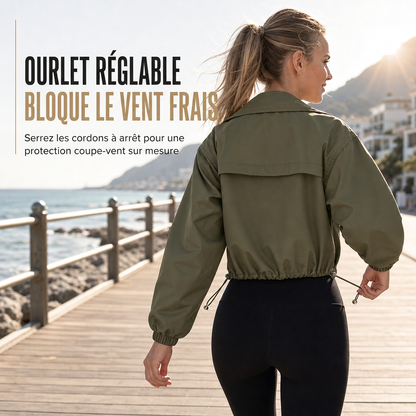 Coupe-vent femme à fermeture éclair courte et couleur unie, manteau d'automne