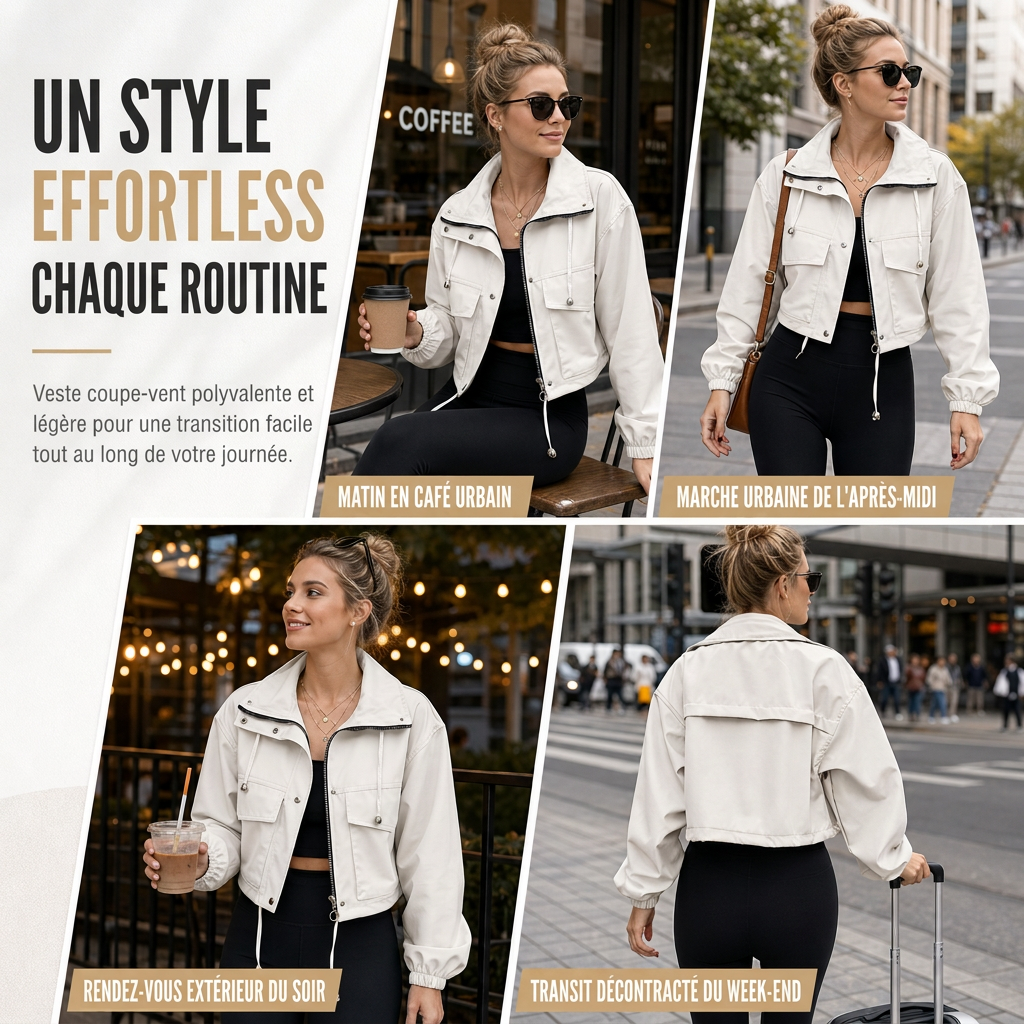 Coupe-vent femme à fermeture éclair courte et couleur unie, manteau d'automne