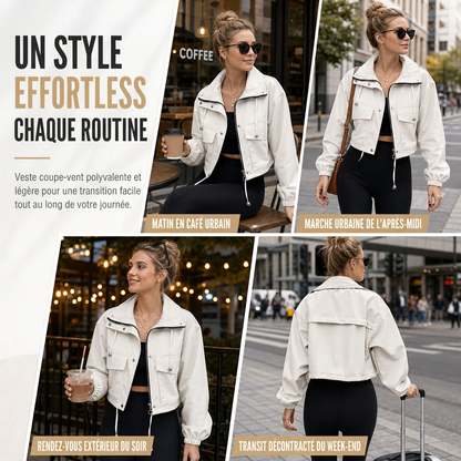 Coupe-vent femme à fermeture éclair courte et couleur unie, manteau d'automne
