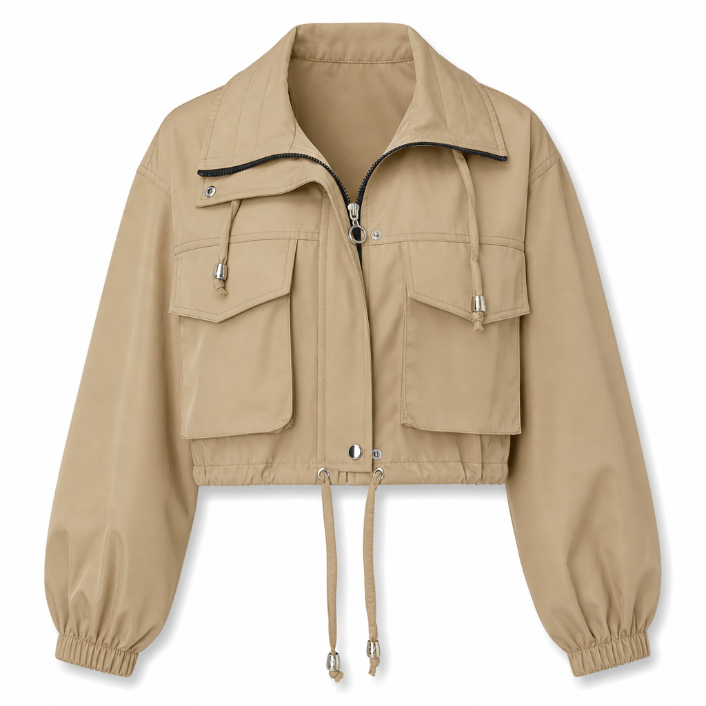 Coupe-vent femme à fermeture éclair courte et couleur unie, manteau d'automne