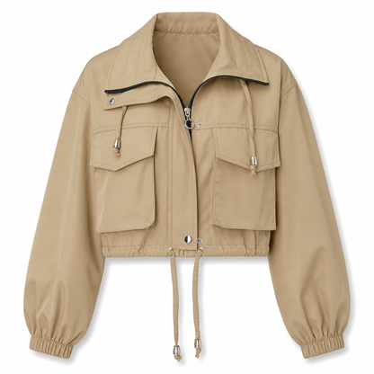 Coupe-vent femme à fermeture éclair courte et couleur unie, manteau d'automne
