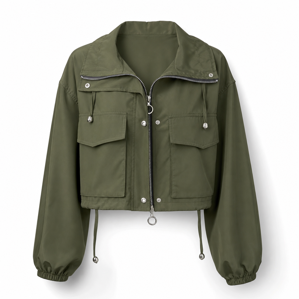Coupe-vent femme à fermeture éclair courte et couleur unie, manteau d'automne