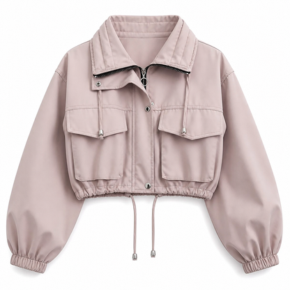 Coupe-vent femme à fermeture éclair courte et couleur unie, manteau d'automne