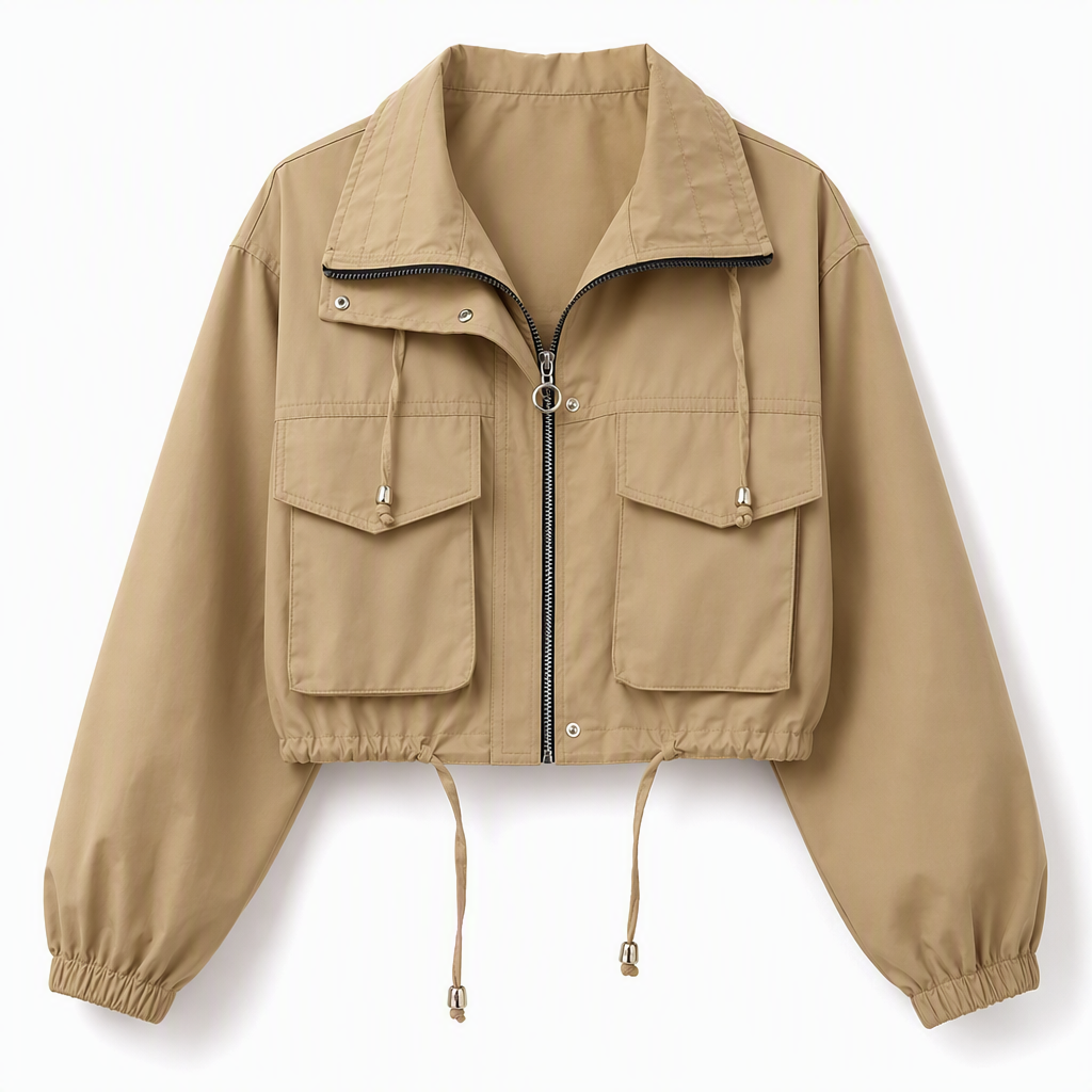 Coupe-vent femme à fermeture éclair courte et couleur unie, manteau d'automne