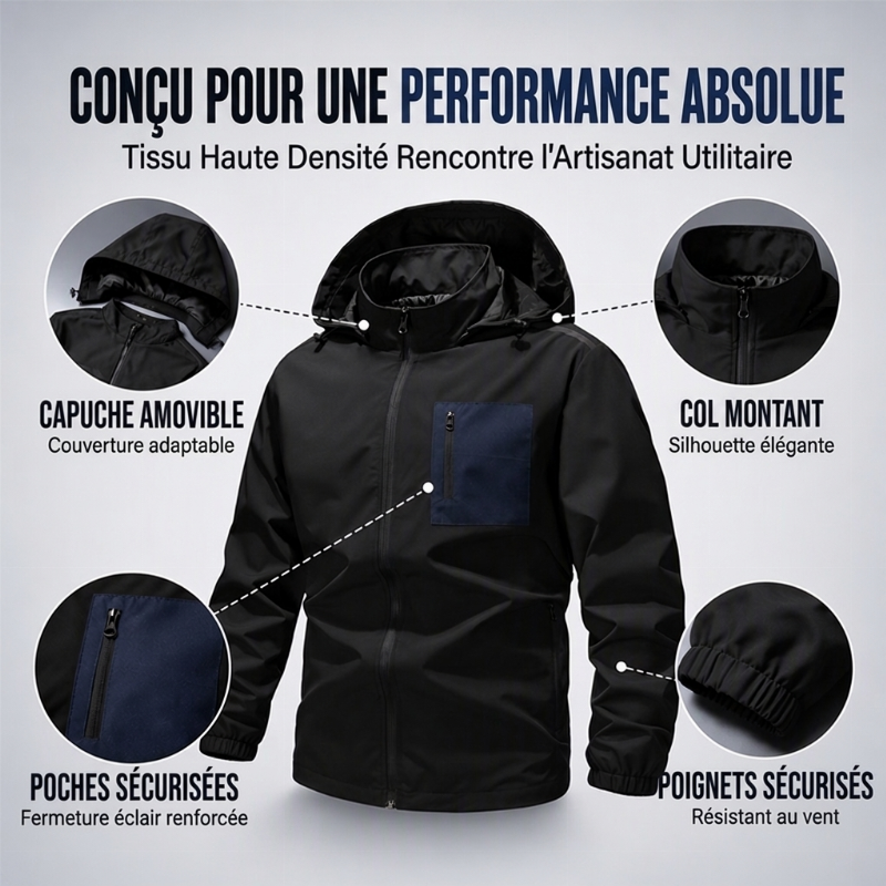 Blouson Coupe-Vent Extérieur pour Homme avec Capuche Amovible