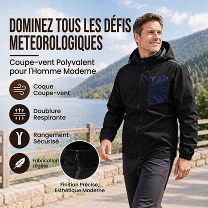 Blouson Coupe-Vent Extérieur pour Homme avec Capuche Amovible