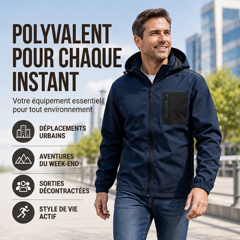 Blouson Coupe-Vent Extérieur pour Homme avec Capuche Amovible