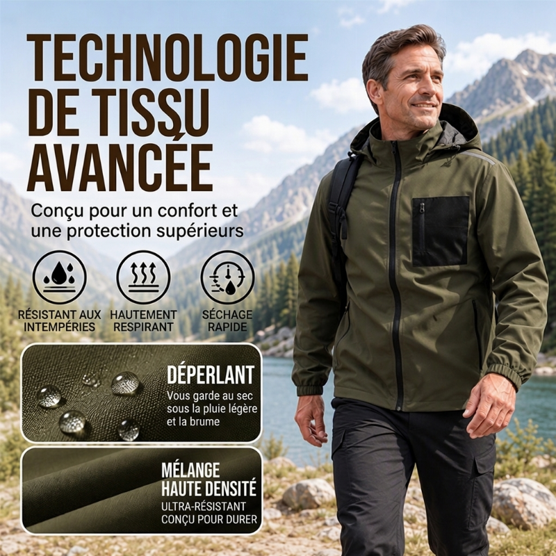 Blouson Coupe-Vent Extérieur pour Homme avec Capuche Amovible