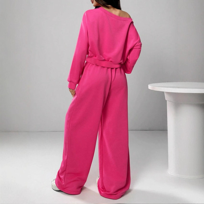 🔥 50% de réduction 🔥Ensemble de sweat-shirt épaules dénudées et pantalon à jambes larges pour femme
