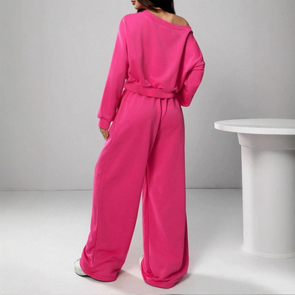 🔥 50% de réduction 🔥Ensemble de sweat-shirt épaules dénudées et pantalon à jambes larges pour femme