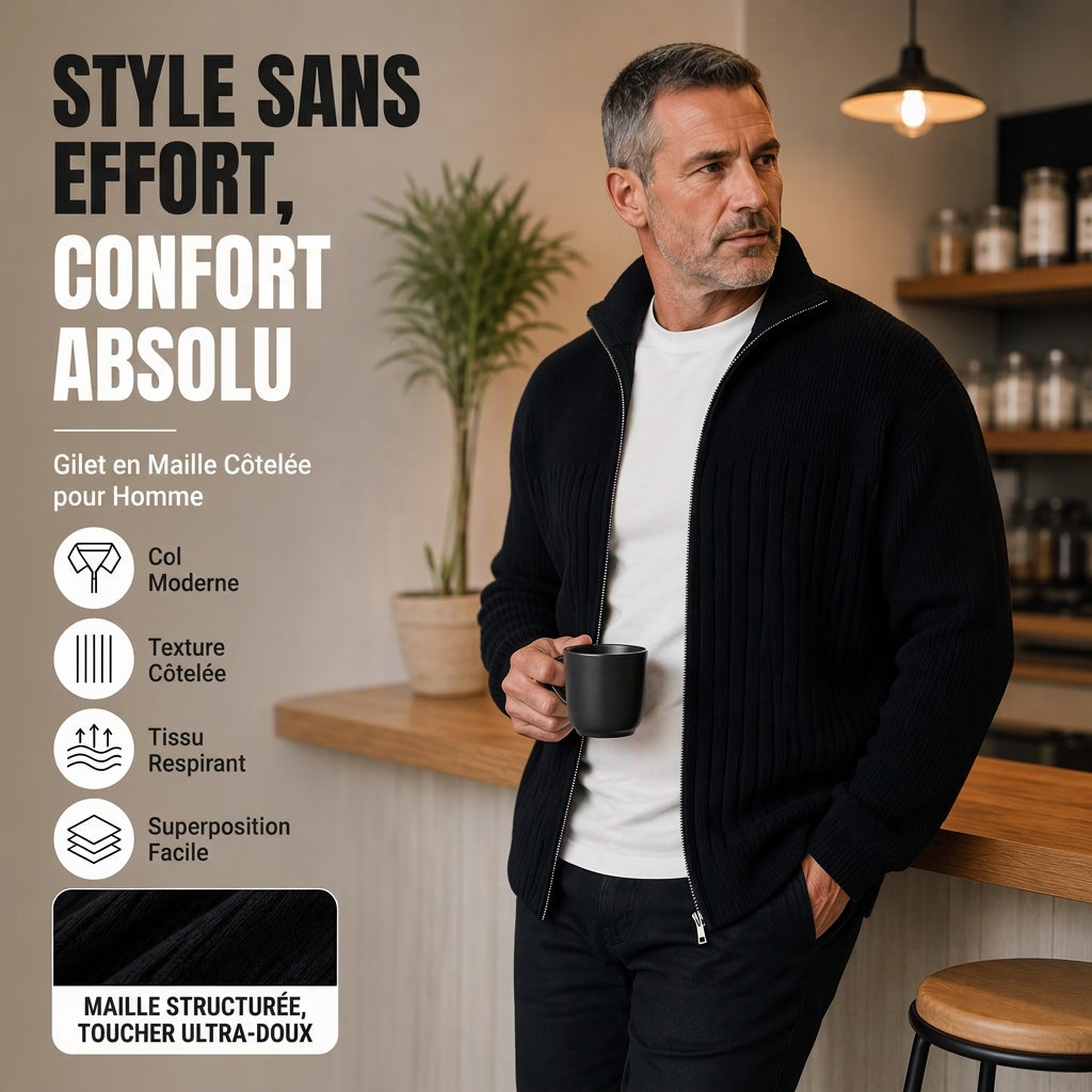 🔥 50% de réduction 🔥Cardigan en maille côtelée à fermeture éclair complète pour homme