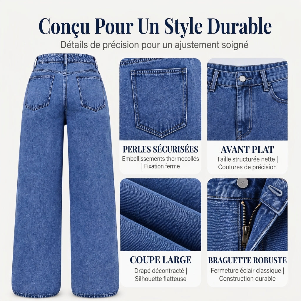 Jeans larges ornés de perles pour femmes