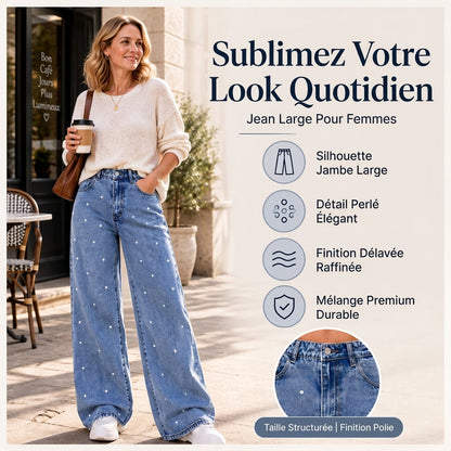 Jeans larges ornés de perles pour femmes