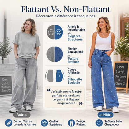 Jeans larges ornés de perles pour femmes
