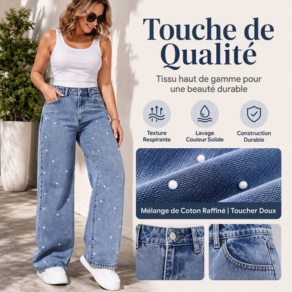 Jeans larges ornés de perles pour femmes
