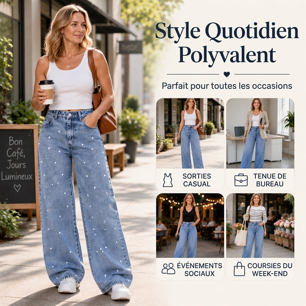 Jeans larges ornés de perles pour femmes