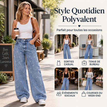 Jeans larges ornés de perles pour femmes