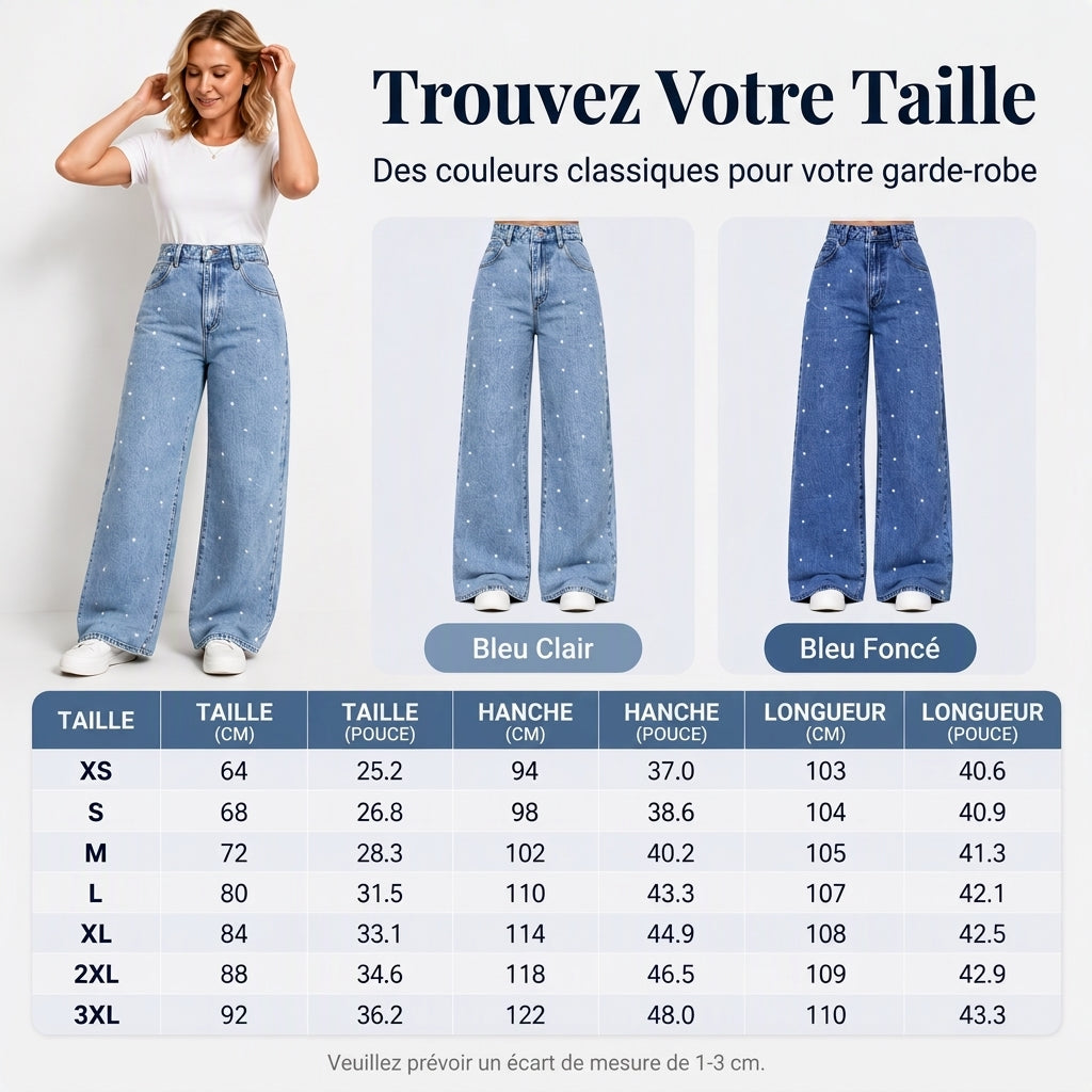 Jeans larges ornés de perles pour femmes