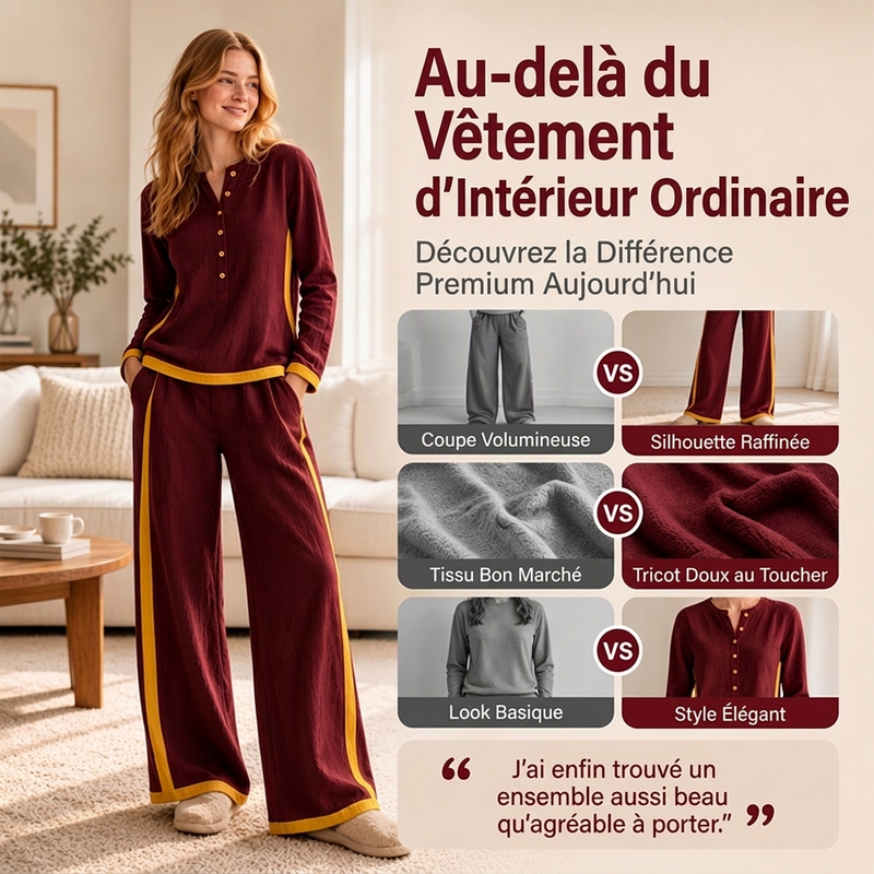 Ensemble femme haut à manches longues bloc de couleurs et pantalon large