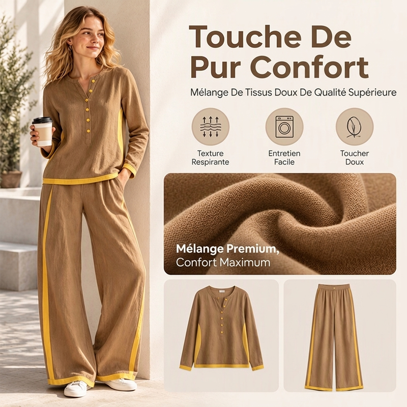 Ensemble femme haut à manches longues bloc de couleurs et pantalon large