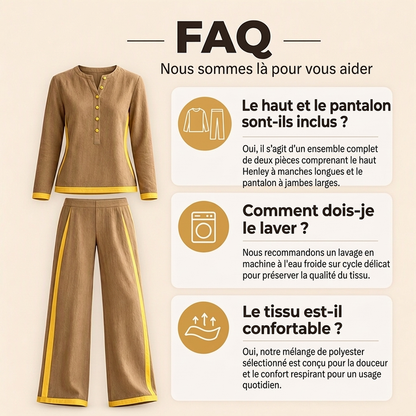 Ensemble femme haut à manches longues bloc de couleurs et pantalon large