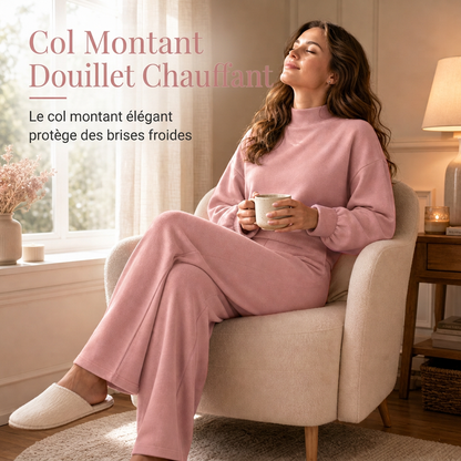🔥 50% de réduction 🔥Ensemble de détente en maille deux pièces décontracté pour femmes, avec sweat-shirt à manches longues et col montant et pantalon taille haute à jambes larges
