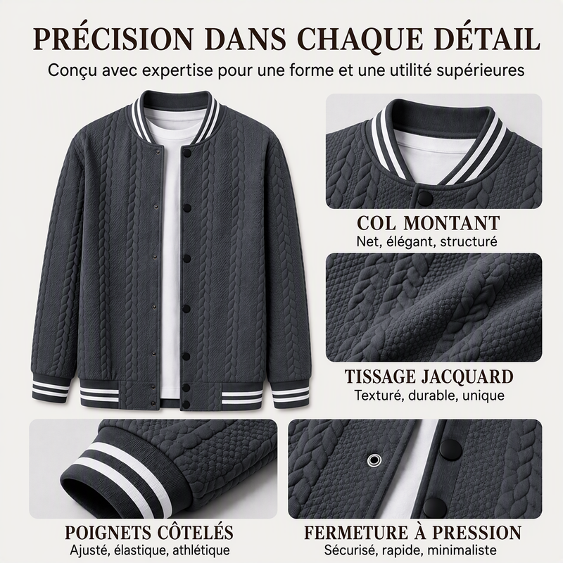 Blouson de baseball décontracté en jacquard pour homme