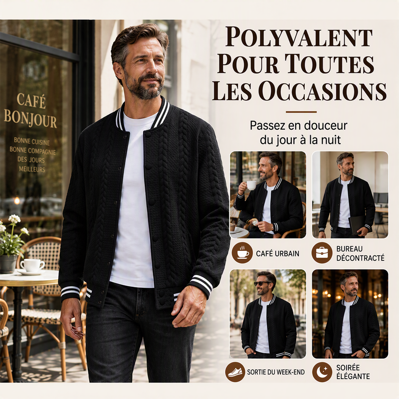 Blouson de baseball décontracté en jacquard pour homme
