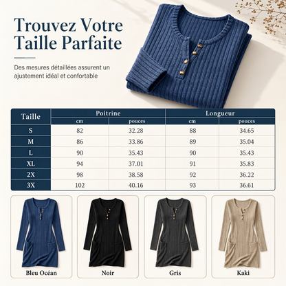 🔥 50% de réduction 🔥Robe moulante à manches longues unie pour femme, automne-hiver, avec boutons