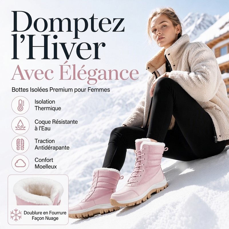 Bottes de neige mi-mollet imperméables à doublure pelucheuse pour femmes