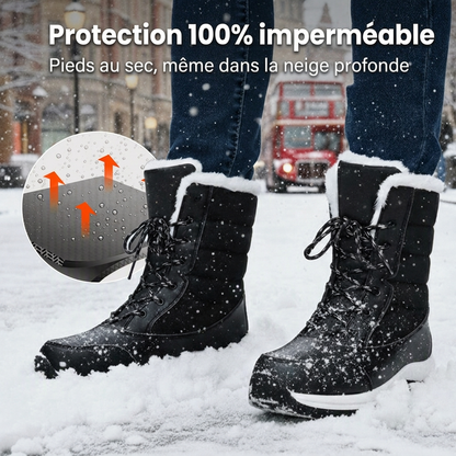 Bottes de neige mi-mollet imperméables à doublure pelucheuse pour femmes