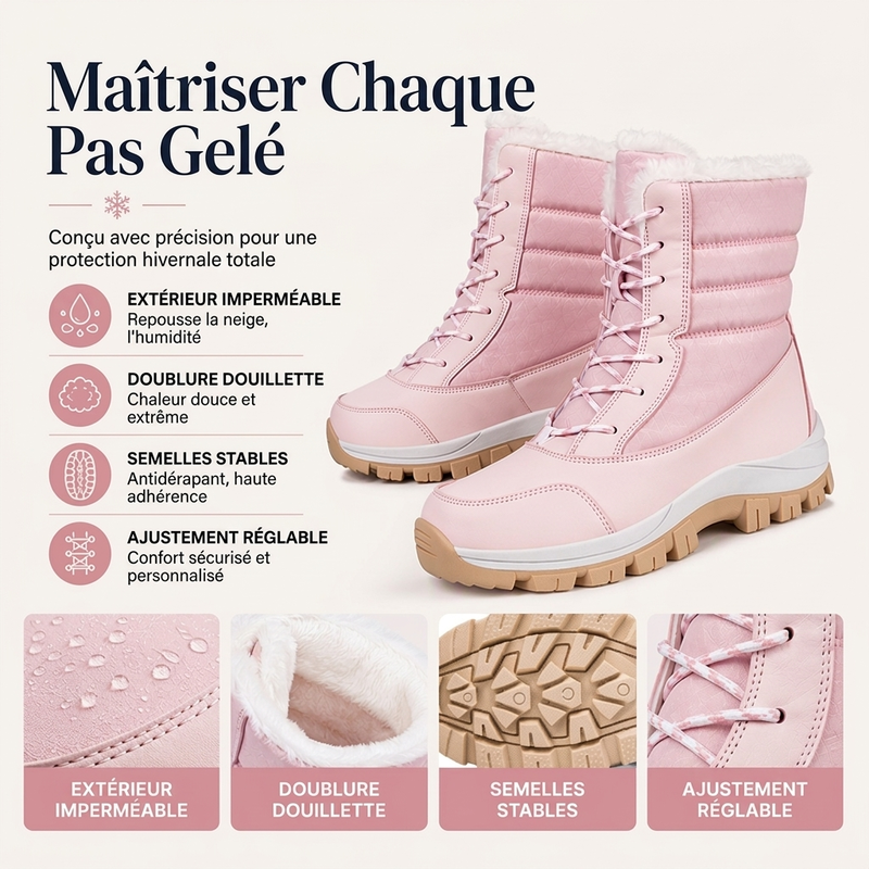 Bottes de neige mi-mollet imperméables à doublure pelucheuse pour femmes