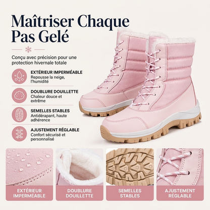 Bottes de neige mi-mollet imperméables à doublure pelucheuse pour femmes