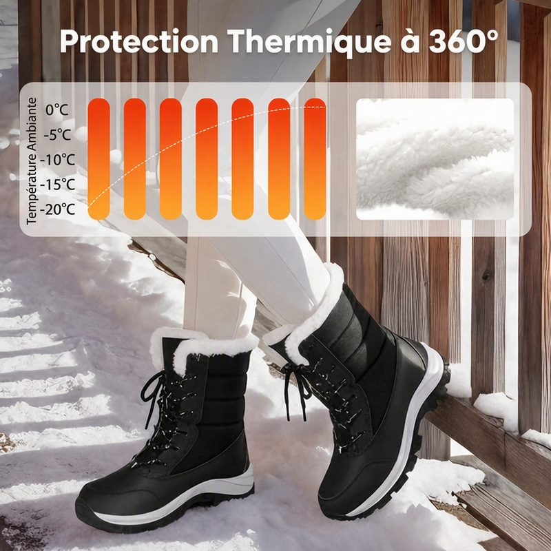 Bottes de neige mi-mollet imperméables à doublure pelucheuse pour femmes