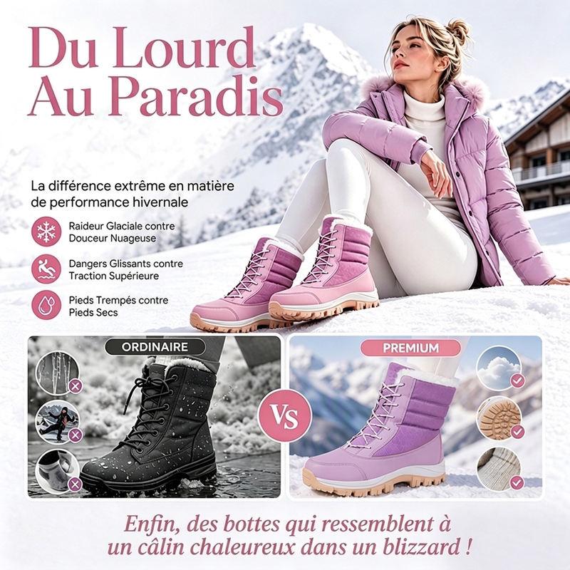 Bottes de neige mi-mollet imperméables à doublure pelucheuse pour femmes