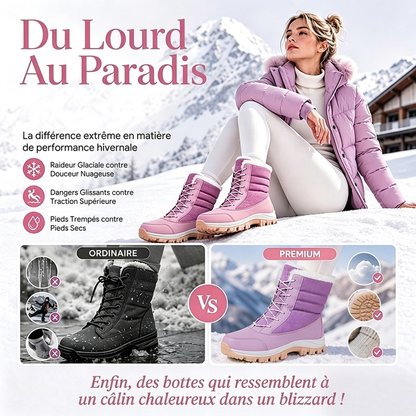 Bottes de neige mi-mollet imperméables à doublure pelucheuse pour femmes