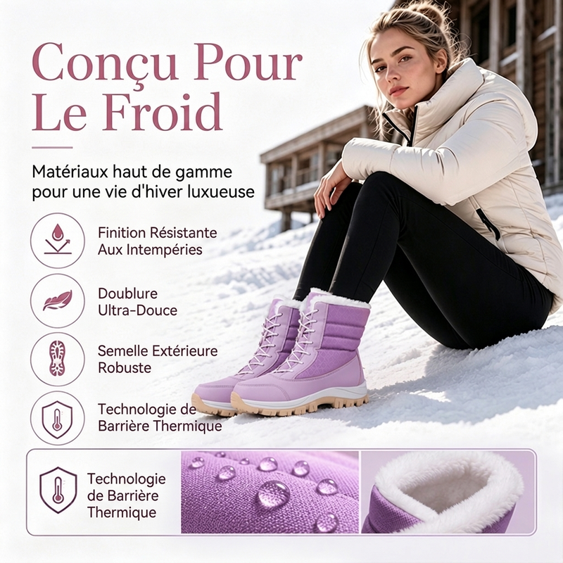 Bottes de neige mi-mollet imperméables à doublure pelucheuse pour femmes