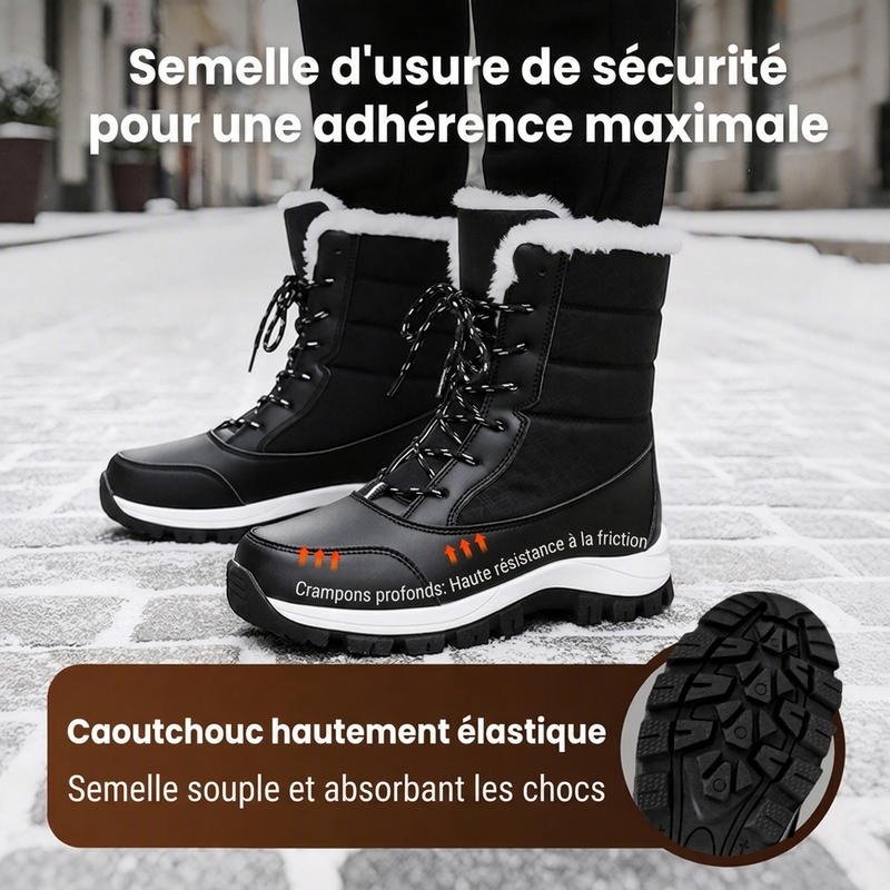 Bottes de neige mi-mollet imperméables à doublure pelucheuse pour femmes