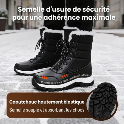 Bottes de neige mi-mollet imperméables à doublure pelucheuse pour femmes