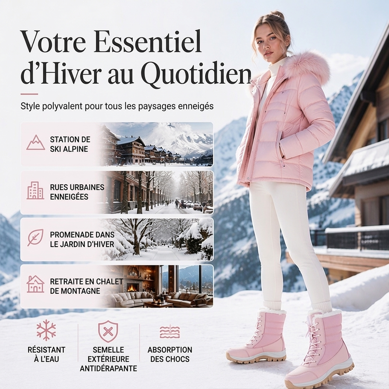 Bottes de neige mi-mollet imperméables à doublure pelucheuse pour femmes