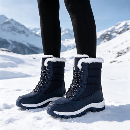 Bottes de neige mi-mollet imperméables à doublure pelucheuse pour femmes