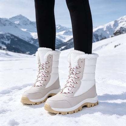Bottes de neige mi-mollet imperméables à doublure pelucheuse pour femmes