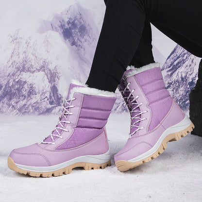 Bottes de neige mi-mollet imperméables à doublure pelucheuse pour femmes