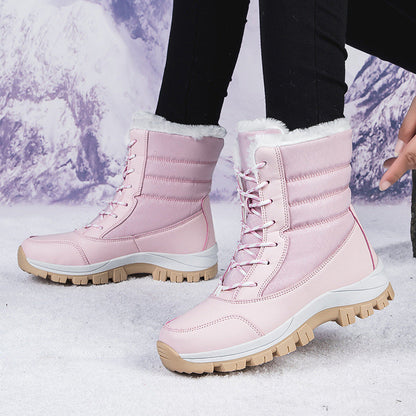Bottes de neige mi-mollet imperméables à doublure pelucheuse pour femmes