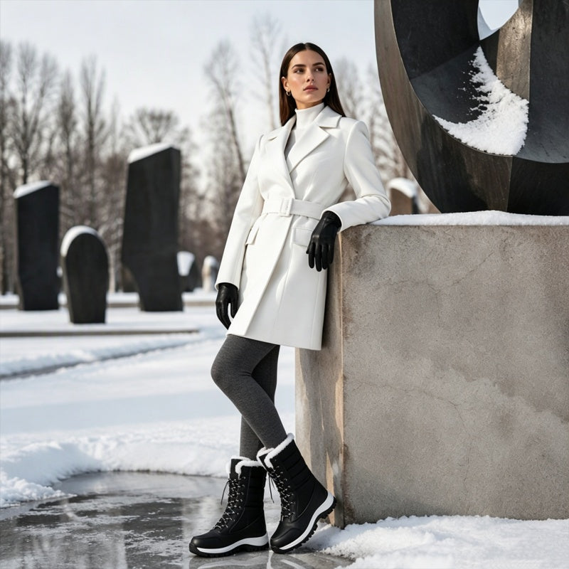 Bottes de neige mi-mollet imperméables à doublure pelucheuse pour femmes